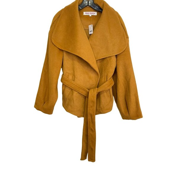 Free People $168 Mina Yellow Shawl Collar Tie Jacket Medium NWT - Picture 4 of 8